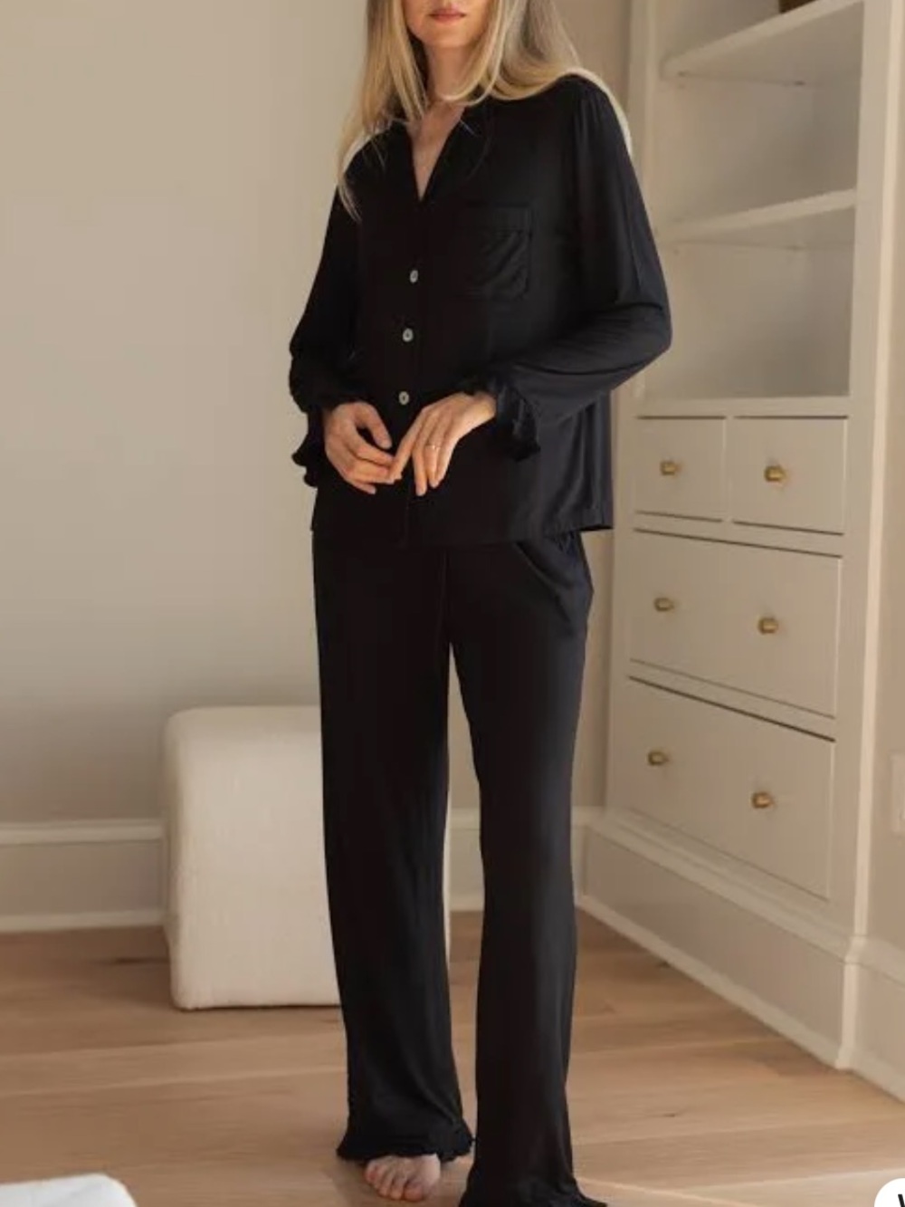 NEW Waverles RUFFLE BAMBOO PAJAMA SET IN BLACK size: L